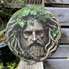Halloween Green Man 2D flat print, on metal. Outdoor or indoor.  Pagan plaque. 