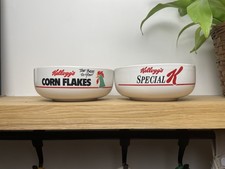 2  Kellogs Cereal Bowls 1987 Special K & Corn Flakes Good Cond. Vintage