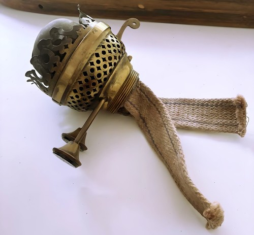 Antique brass duplex oil lamp - antique,
