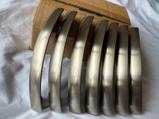 37 brushed nickel curved kitchen handles, 128mm between fixings, approx 163 long