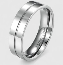 Mens Womens  Polished 6mm Wedding Ring Engagement Band Ring "I Love You"