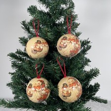 Vintage Paper Mache Baubles Set 4 Medium Santa  Classic Christmas Decoration