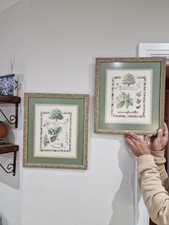 Pair Of Handmade Cross-stitch Framed Wall Art for Kitchen Living Room Home Decor