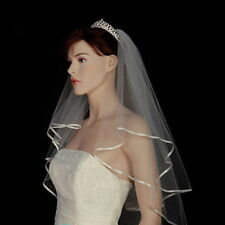 Ivory White 2t Bridal Wedding Veil with Comb, Elbow length, Satin Edge, Diamante