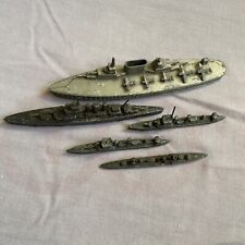 PD437 Vintage Metal Toy Battleships - 5pcs inc 1 x Chad Valley Aircraft Carrier