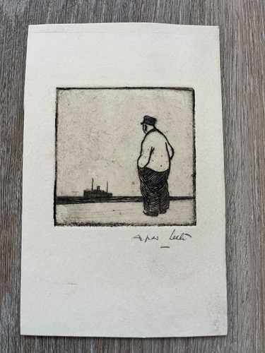 Vintage signed etching man - signed, !
