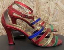 Ladies Bally Leather T-Bar Ankle Strap Shoes. Uk5 Eu38. Multicoloured. PRISTINE