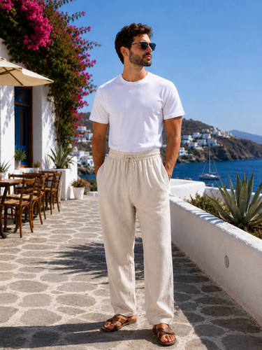 Mens cotton linen trousers - cotton,