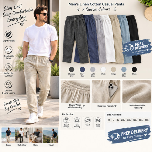 Mens cotton linen trousers - mens,