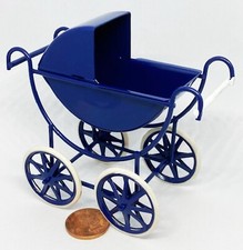 Dolls House Blue Metal Victorian Pram 1:12 Scale Miniature Nursery 42 tumdee