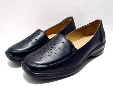 Hotter Loafer Shoes Size 4 UK Wide Fit EXF Black Leather Wedges