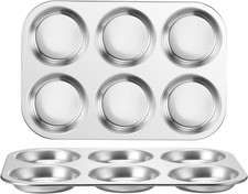 2 Pack Muffin Tin Stainless Steel 6-Cup Shallow Yorkshire Pudding Tray Great