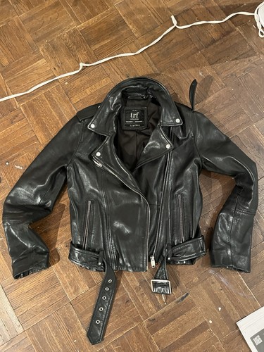 Zara black leather - moto, jacket