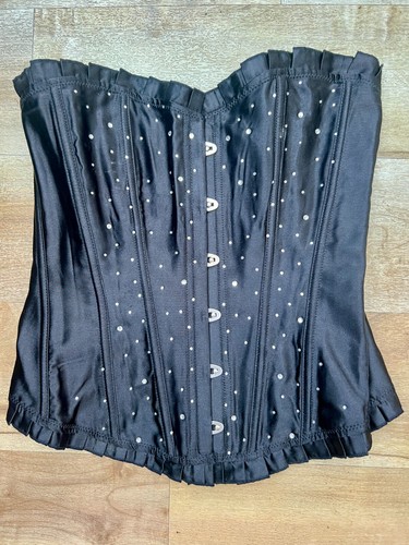 Boned black corset diamante - corset,