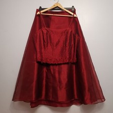 Roman Originals Red Satin Beaded Sequin Floral Crop Strippy Top & Skirt  #R18D#