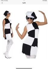 Women’s 1960s Party Girl Fancy Dress Costume Outfit Smiffys Monochrome Size L