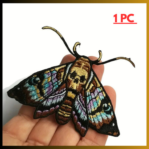 Colourful moth embroidered - colourful,