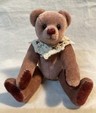 Artist Bear Vintage Pink Velvet Jointed Miniature Teddy Bear With Lace Collar