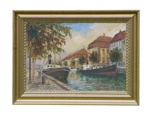 Oil painting canal view city - painting,