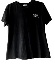 Mens Christian Dior Black T-Shirt White Embroidered Logos Size XL In VGC