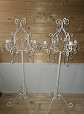 Tall standing candelabra pair (88cm) cream metal with 'crystals'
