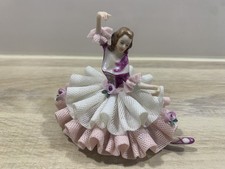 Vintage German DRESDEN Lace Miniature Porcelain Ballerina Figurine
