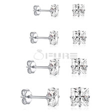 Men Women Square Real 925 Sterling Silver Diamond Cut Cartilage Stud Earrings