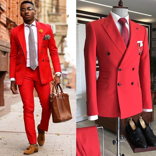 Men groom formal red suit - formal,
