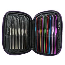 22 PIECE MULTI COLOURED ALUMINIUM CROCHET HOOKS KNITTING NEEDLES SET 0.6MM-6.5MM