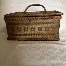 Antique Small Wicker and Straw Box c1900