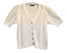 Marks & Spencer Cotton Rich VNeck Short Sleeve Cardigan Medium Cream Knit Button