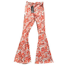 BNWT Boohoo Orange and white floral flared trousers size 4 petite