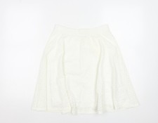 Zara Women White A-Line Lace Skirt Size 10 Knee Length Elastic Waist