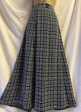 VTGE NAVY BLUE CUPRO LONG MAXI CHECK GRID SZ 12 10 FLIPPY AUTUMN LINED Y2K SKIRT