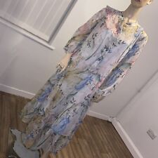 H&M Trend Conscious White Pastel Floral Chiffon Maxi Dress 16 14 Eur 44 Bnwt 