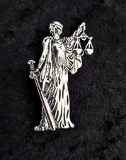 Lady Justice Brooch Silver Tone Scales & Sword Lawyer Legal Symbol Jewellery Pin