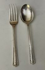 VINTAGE EPNS DOT & ARROW SILVER PLATE BABY CHILDS SPOON & FORK SET - CUTLERY