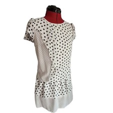 NEXT Runway White Spotted Short Sleeve Round Neck Dress – Size 6