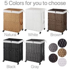 Large Handwoven Laundry Hamper Basket Handwoven 2 Size 5 Color Wheels 2 Sections