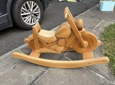 Vintage Soiled Hand Made Wooden Childs Rocking Motorbike,
