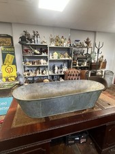 Vintage Original Galvanised Tin Bath With Handles Garden Decor Tv Prop Etc 103cm