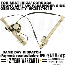 WINDOW REGULATOR- FOR SEAT IBIZA/ CORDOBA SX 93-02 FRONT LEFT SIDE & 2 PIN MOTOR