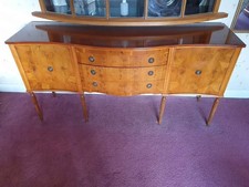 Antique Yew Veneer Bow Front Sideboard Solid Wood Cabinet