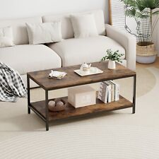 Coffee Table With Storage Shelf  Metal Frame Living Room Table Rustic Brown