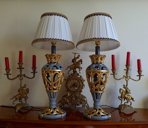 Pair vase urn grey gold - vase/urn,