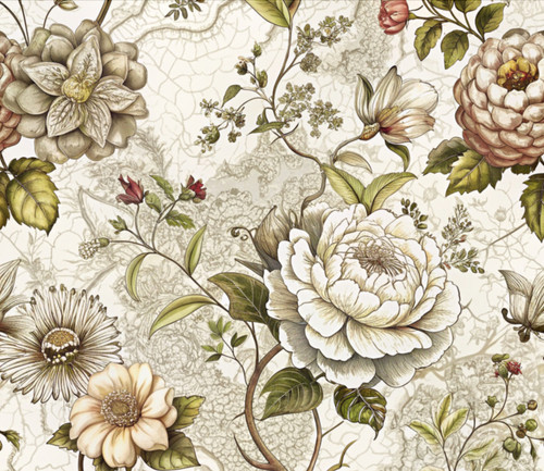 Cream retro peony adhesive - retro,