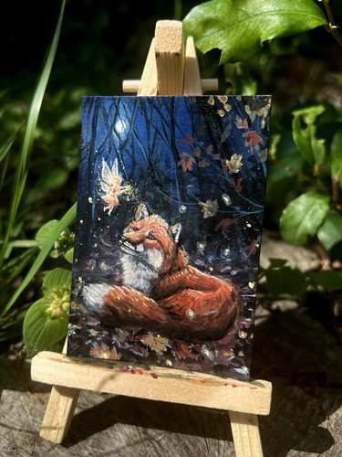 Aceo original print fairy fox - original,