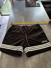 vintage adidas football shorts Black White 32” Medium Nylon Polyester Retro