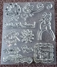 Christmas Clear Rubber Stamp Set (11 Piece), Reindeer, Celebrate The Season