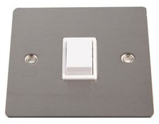 VOLEX Flat Plate 1 Gang 2 Way 10 AX Light Switch Brushed Stainless Steel / White